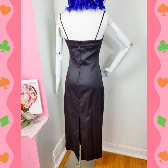 Vintage 90s Black Satin Glitter Floral Maxi Dress - Picture 2 of 7